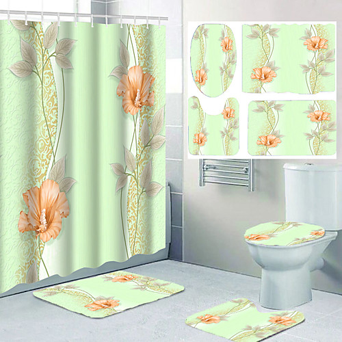 

Flower Pattern Printing Bathroom Shower Curtain Leisure Toilet Four-piece Design