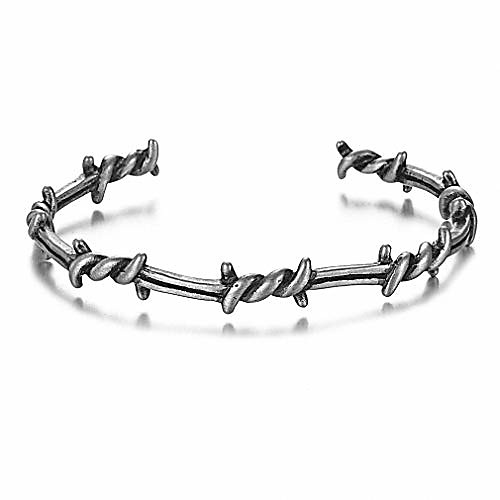 

Men Bangle Open Cuff Twist Thorns Wire Titanium Steel Geometric Bracelet Open Cuff Barbed Jewelry Viking Bangles