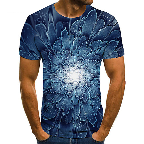 

Men's T shirt 3D Print Geometric 3D Print Print Short Sleeve Casual Tops Casual Fashion Blue