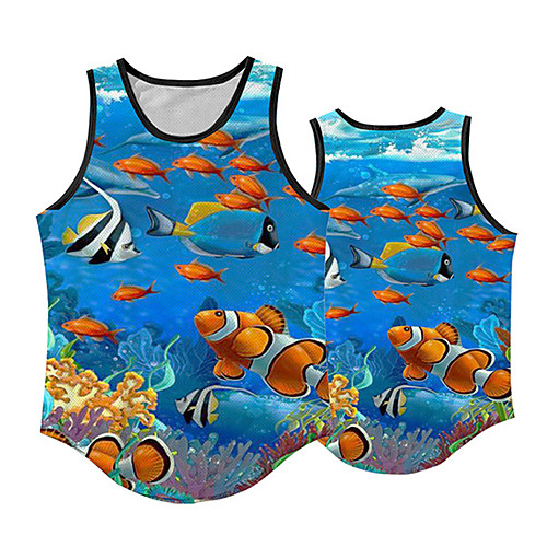 

Men's Tank Top Undershirt 3D Print Graphic Prints Fish Print Sleeveless Daily Tops Casual Designer Big and Tall Blue