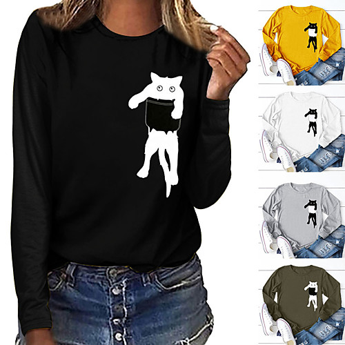 

Women's Sweatshirt Pullover Pure Color Crew Neck Cat Sport Athleisure Sweatshirt Top Long Sleeve Breathable Soft Comfortable Everyday Use Street Casual Daily Outdoor
