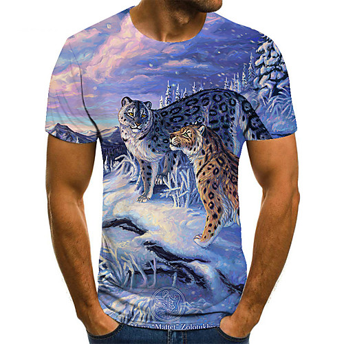 

Men's T shirt 3D Print Animal 3D Print Print Short Sleeve Casual Tops Casual Fashion Blue