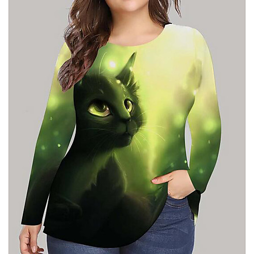 

Women's Plus Size Print Cat Graphic Animal T shirt Large Size Round Neck Long Sleeve Tops Big Size