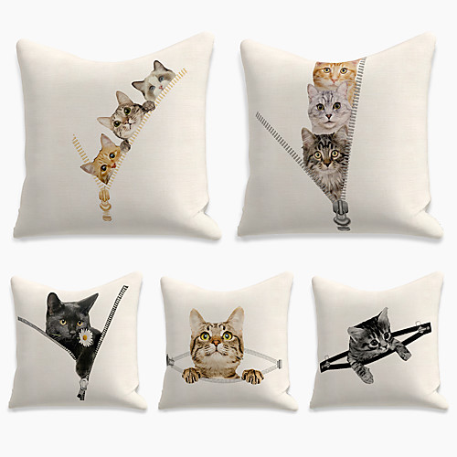 

Cushion Cover 5PCS Linen Soft Decorative Square Throw Pillow Cover Cushion Case Pillowcase for Sofa Bedroom Superior Quality Mashine Washable Cat