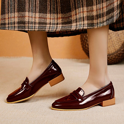 

Women's Flats Flat Heel Pointed Toe Patent Leather Solid Colored Wine Black
