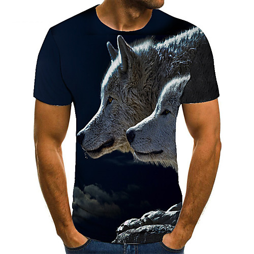 

Men's T shirt 3D Print Animal 3D Print Print Short Sleeve Casual Tops Casual Fashion Blue