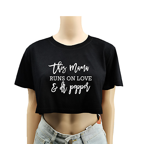 

Women's Crop Top Tee / T-shirt Crop Top Crew Neck Letter Printed Sport Athleisure T Shirt Top Short Sleeves Breathable Soft Comfortable Everyday Use Street Casual Daily Outdoor