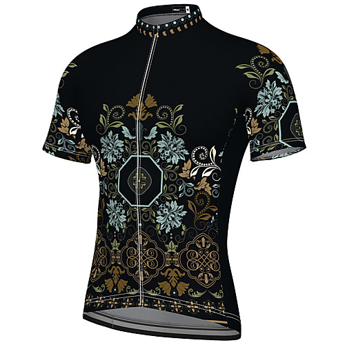 

21Grams Men's Short Sleeve Cycling Jersey Spandex Black Floral Botanical Bike Top Mountain Bike MTB Road Bike Cycling Breathable Quick Dry Sports Clothing Apparel / Athleisure