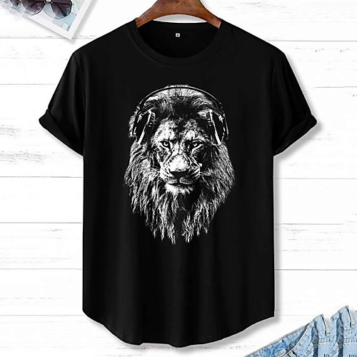 

Men's Tees T shirt Hot Stamping Lion Letter Animal Print Short Sleeve Casual Tops 100% Cotton Basic Designer Big and Tall Black