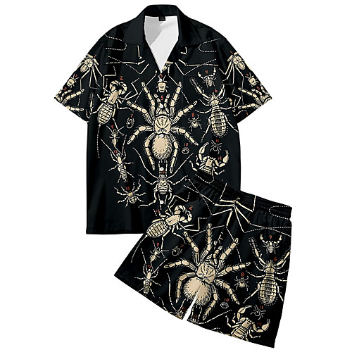 

Men's Shirt Suits 3D Print Spider Animal Button-Down 3D Print Short Sleeve Daily Tops Casual Fashion Breathable Black