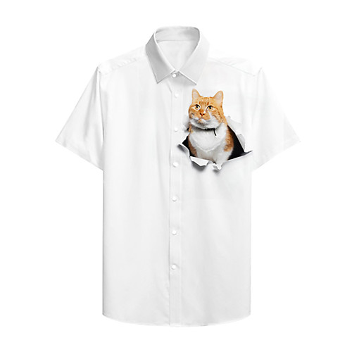 

Men's Shirt 3D Print Cat Graphic Prints Animal Button-Down Print Short Sleeve Daily Tops Casual Designer Big and Tall White Red