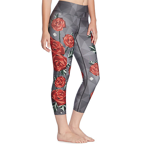 

Women's Basic Chino Comfort Daily Gym Leggings Pants Plants Floral Calf-Length Patchwork Print Light gray