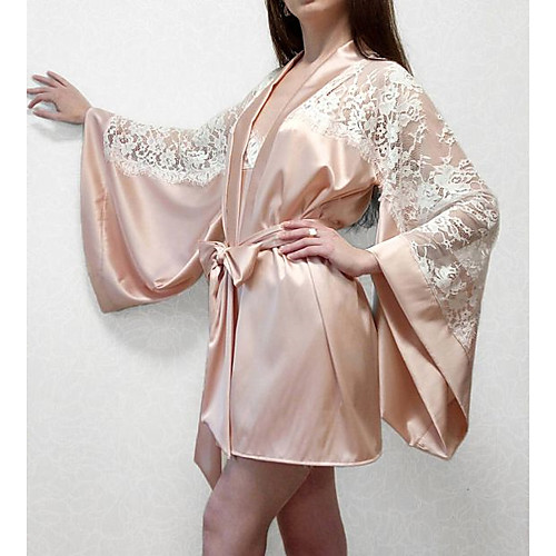 

Women's Backless Layered Cut Out Robes Uniforms & Cheongsams Nightwear Jacquard Solid Colored Blushing Pink S M L / Mesh