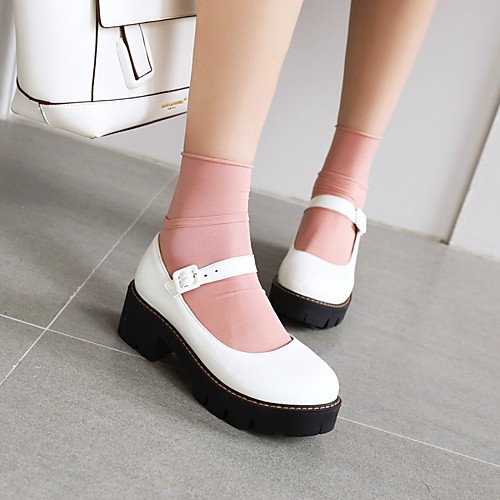 

Women's Lolita Shoes Platform Round Toe PU Synthetics White Black Burgundy