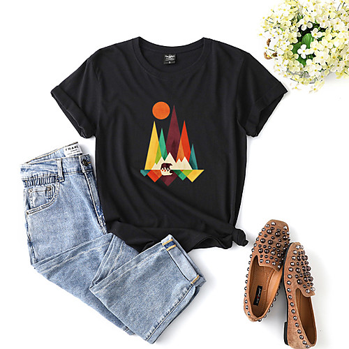 

Women's T shirt Graphic Print Round Neck Tops Cotton Basic Basic Top White Black Purple