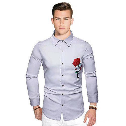 

Men's Shirt Solid Colored Floral Embroidered Long Sleeve Daily Tops Business Basic White Black Navy Blue
