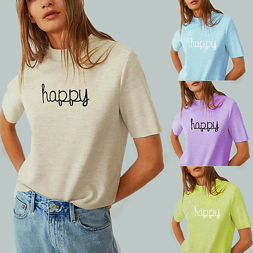 

Women's Tee / T-shirt Pure Color Crew Neck Letter Printed Sport Athleisure T Shirt Top Short Sleeves Breathable Soft Comfortable Everyday Use Street Casual Daily Outdoor
