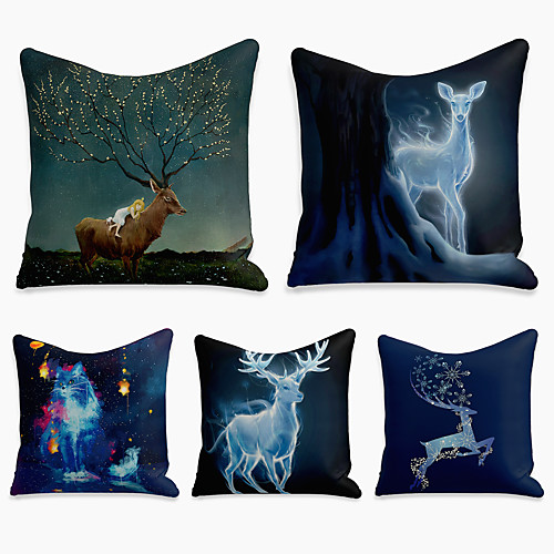 

5 pcs Linen Pillow Cover, 3D Square Zipper Polyester Traditional Classic