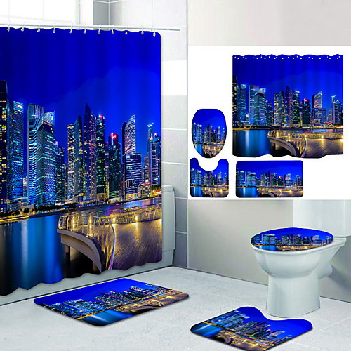 

Bathroom Shower Curtain & Mat Set Modern Polyester New Design