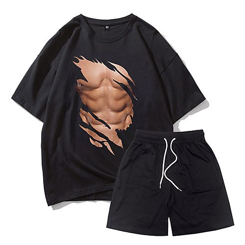 

Men's Casual / Sporty Athleisure Breathable Outdoor Daily Gym Shorts Suits Pants Muscle Short Drawstring 3D Print Black