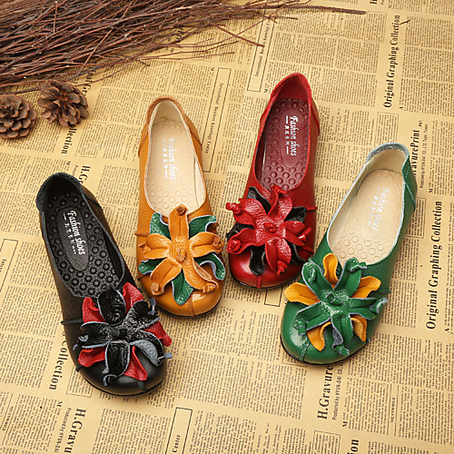 

Women's Sneakers Flat Heel Round Toe Leather Flower Floral Black Yellow Red