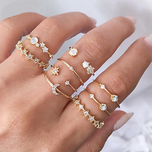 

star crescent ring 9 piece set retro simple inlaid brick alloy joint ring
