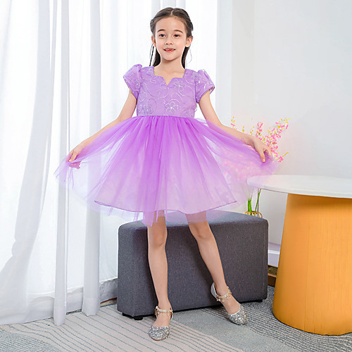 

Princess Short / Mini Event / Party / Holiday Flower Girl Dresses - Tulle Short Sleeve V Neck with Bow(s) / Bandage / Splicing