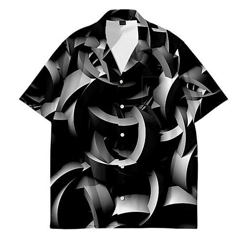 

Men's Shirt 3D Print Geometry Button-Down 3D Print Short Sleeve Daily Tops Casual Fashion Streetwear Black