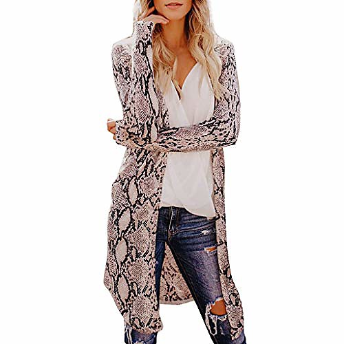 

zanfun women long cardigan sexy snake print fashion coat holiday beach leisure elegant coat long sleeves outwear brown
