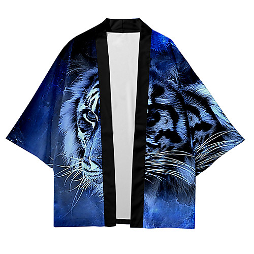 

Men's Shirt 3D Print Tiger Animal 3D Print Short Sleeve Daily Tops Casual Fashion Hawaiian Navy Blue