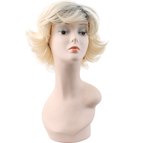

Synthetic Wig Curly Asymmetrical Wig Short Tipped Medium Brown with Blonde Synthetic Hair 11 inch Women's White