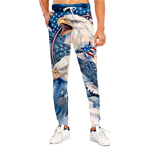 

Men's Casual Athleisure Outdoor Sports Daily Sports Pants Sweatpants Trousers Pants Graphic Prints Eagle Flag Full Length Print Blue