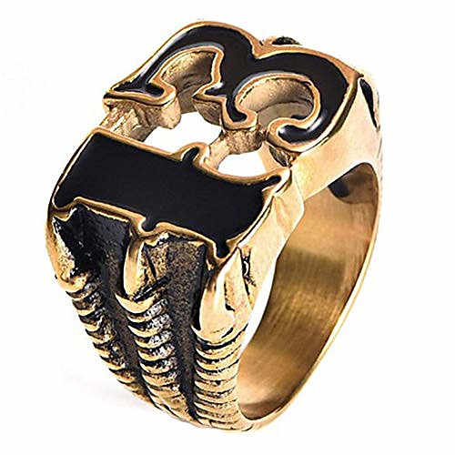 

caipingbaihuodian vintage stainless steel eagle claw lucky number 13 ring with black enamel stainless steel ring gold for men boy,size 12