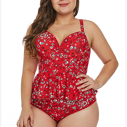 

Women's Tankini Swimsuit Ruffle Print Black Red Green Rainbow Plus Size Swimwear Padded Bathing Suits