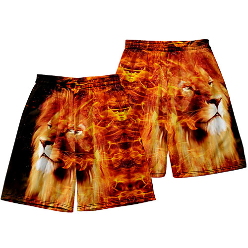 

Men's Casual / Sporty Athleisure Daily Holiday Jogger Shorts Pants Lion Short Elastic Waist 3D Print Black / Red