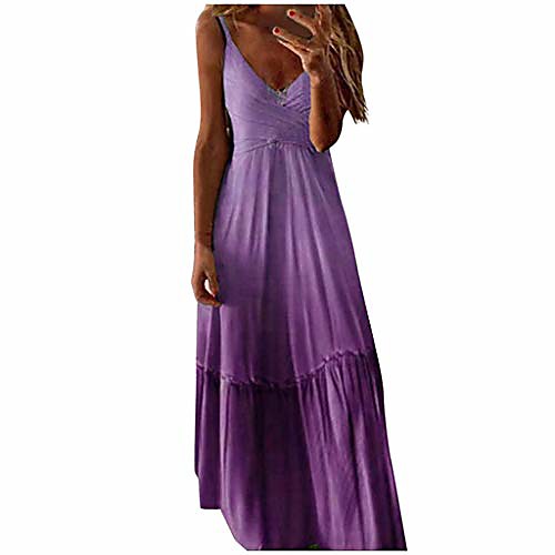 

liuxuelifg3 women's casual summer dresses sleeveless v-neck gradient color tie dye maxi dress beach sundress plus size purple