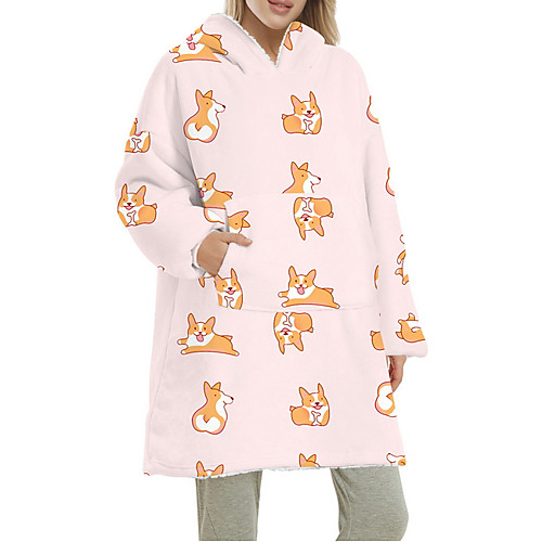

Women's Home Polyester Hooded Loungewear Long Sleeve Pocket Winter Animal One-Size Blue / Print