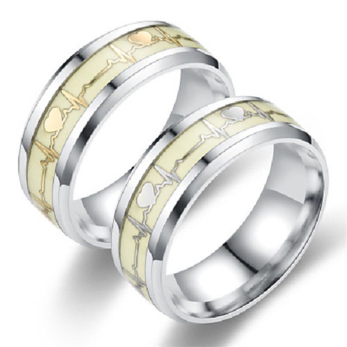 

Stainless steel luminous heartbeat ring ECG titanium steel couple ring jewelry
