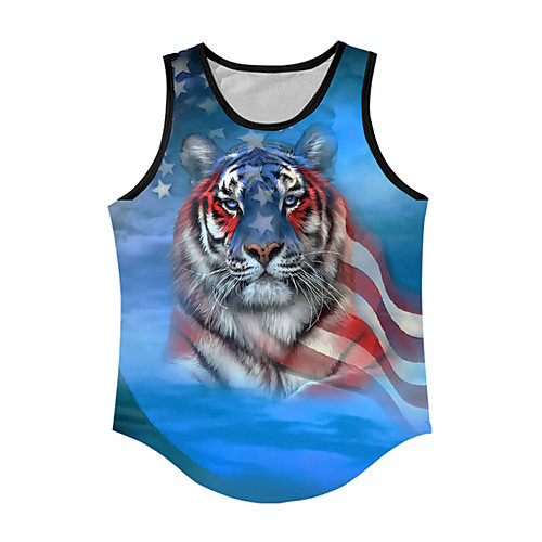

Men's Tank Top Undershirt 3D Print Graphic Prints Tiger Flag Print Sleeveless Daily Tops Casual Designer Big and Tall Blue