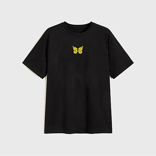 

Men's T shirt Hot Stamping Butterfly Animal Print Short Sleeve Casual Tops 100% Cotton Basic Casual Fashion Black