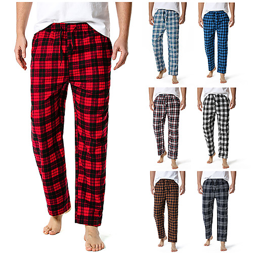 

Men's Basic Chinos Pants Plaid Checkered Full Length Smoky gray Gradient red Black Blue Red