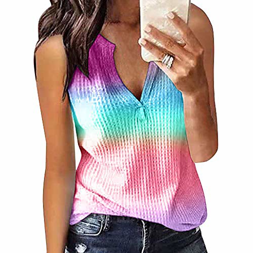 

fedulk women's rainbow gradient tank top tie-dye sleeveless knitting tunic tank tops (x-large, purple)