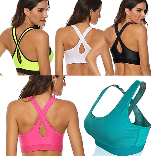 

Women's Yoga Top Medium Support Cross Back Solid Color Gray white White Black Light Green Fuchsia Spandex Yoga Fitness Gym Workout Sports Bra Sport Activewear Breathable Quick Dry Comfortable Freedom