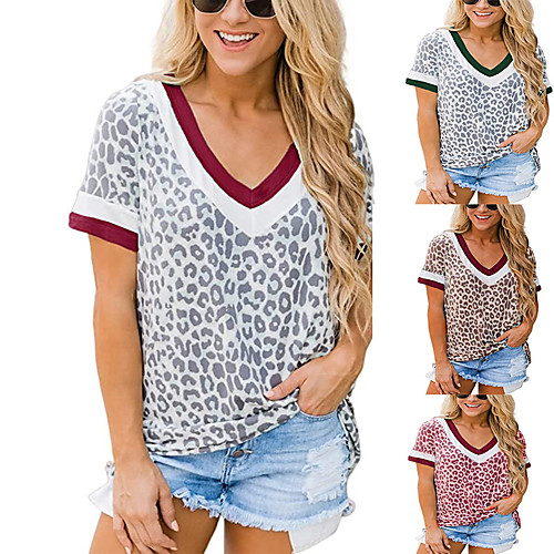 

Women's T shirt Graphic Print V Neck Tops Rock Basic Top Wine Khaki Green