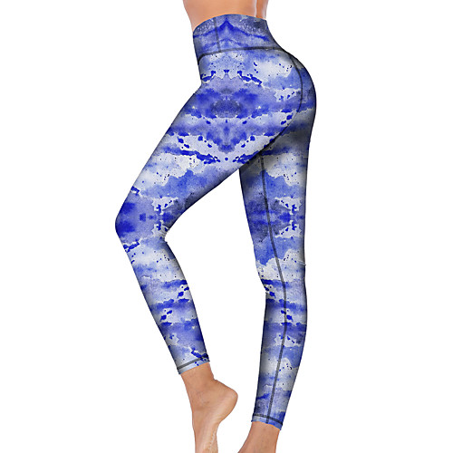 

21Grams Women's High Waist Yoga Pants Cropped Leggings Tummy Control Butt Lift Breathable Tie Dye Blue Fitness Gym Workout Running Sports Activewear High Elasticity