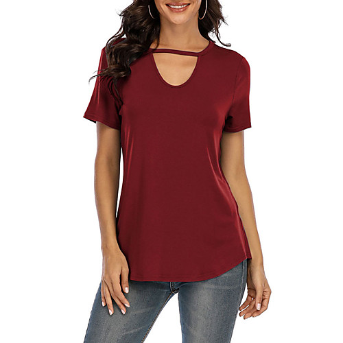 

Women's T shirt Plain Cut Out Round Neck Tops Basic Sexy Basic Top Black Wine Army Green