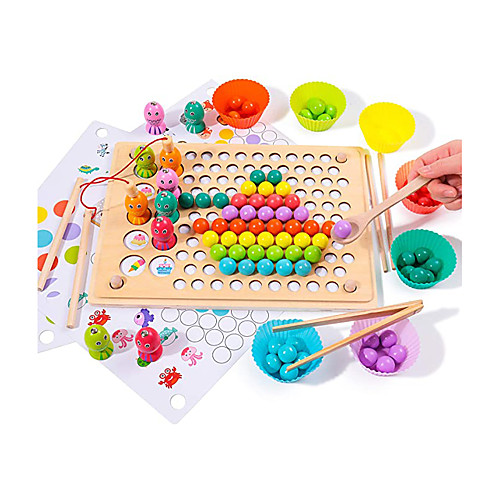 

Wooden Toy Magnetic Fishing Game Clip Beads Game Puzzle Board Best Gift for 3 4 5 Years Old Boy Girl Montessori Toy for Toddler Educational Preschool Learning Toy Matching Game Memory Toy