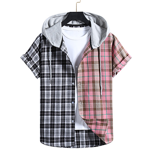 

Men's Sweatshirt Shirt non-printing Color Block Plain Patchwork Short Sleeve Casual Tops Blushing Pink