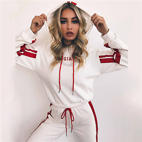 

Women's Sweatsuit 2 Piece Drawstring Stripe Hoodie Stripes Sport Athleisure Clothing Suit Long Sleeve Breathable Soft Comfortable Everyday Use Street Casual Daily Outdoor