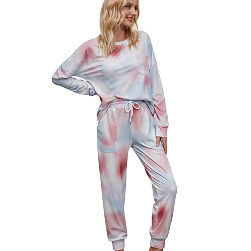 

Women's Basic Streetwear Tie Dye Daily Two Piece Set Tracksuit T shirt Pant Loungewear Drawstring Tops